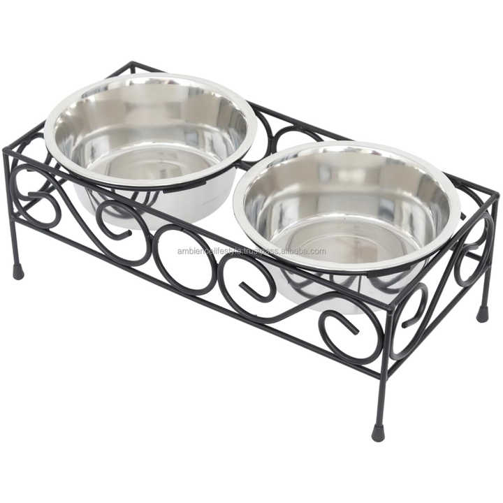 Ambience Lifestyle Eco-Friendly Steel Pet Bowl Feeder Black Metal Stand Fancy Designer for Cats Kittens Puppies Dogs
