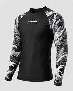 F2WIN Rashguard Unisexe à Manches Longues, Imprimé Vague de Dragon Noir, Séchage Rapide, Compression, Anti-Bactérien, Spandex/Polyester, Haut de Sport - Product Image 2