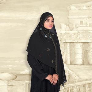 Hiyab Premium de Georgette Sólido con Borde de Terciopelo y Adornos de Diamantes, Pañuelo Islámico Largo, Elegante y Modesto para Mujer - Product Image 2