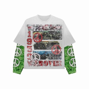 <b>Women</b> Double Layer Crop Shirt GSM Premium Cotton Polyester Blend Black Graphic Print <b>Mesh</b> Sleeve Custom Logo Double Layer Shirts - Product Image 6