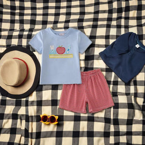 Honeydew Enfants Vêtements Bleu Crayon Applique Shorts Ensemble Doux Confortable Spandex/Coton Smart Casual Garçons Vêtements pour l'été - Product Image 5