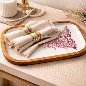 Bandeja de servir de madera de mango esmaltada hecha a mano, grande y pequeña, color granate, con diseño de árbol de Navidad, personalizada, para aperitivos, vajilla, juegos de platos de servir - Product Image 3