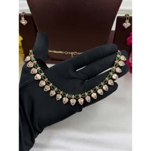 <b>Indian</b> Ethnic Uma Moissanite Gold Plated Zircon Necklace & Earring <b>Set</b> - Product Image 3