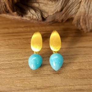 Boucles d'oreilles en amazonite naturelle, argent sterling 925, plaqué or 14 carats, pierre précieuse bleue - Product Image 2