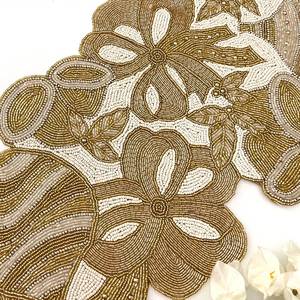 Handmade Glam Fabric <b>Table</b> <b>Runner</b> Irregular Shape <b>Gold</b> Embroidered Floral Design Mats Pads - Product Image 6