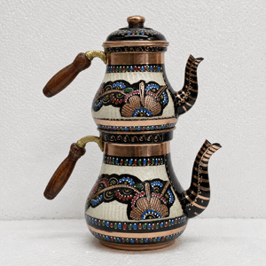 Juego de Tetera de Cobre Hecho a Mano, Pintado con Esmalte, Estilo Medio Oriente, con Asa de Madera, Tetera Duradera, Juegos de Café y Té - Product Image 2