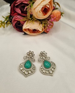 Elegantes Pendientes Kundan en Forma de Lágrima Azul, Pendientes Jhumka Étnicos Chapados en Oro Antiguo Vintage, Joyería de Boda Pakistaní para Mujer - Product Image 2