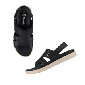 Sandales en cuir noir pour hommes, chaussures décontractées à bout ouvert, confortables, design à enfiler pour l'été, pour la marche quotidienne et les voyages - Product Image 2