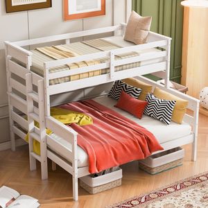 Letto a Castello in Legno Bianco Twin XL Sopra Queen con Scala (Vecchio SKU GX000446AAK) - Product Image 1