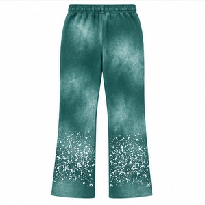 Pantalones de chándal con capucha y cremallera para mujer, 100% algodón, degradado verde con dobladillo salpicado de blanco, informales de invierno - Product Image 5