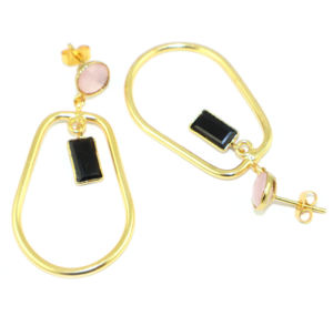 Magnifiques boucles d'oreilles pendantes en laiton plaqué or 18 carats, avec onyx vert et quartz hydro, forme fantaisie spirale à coupe damier, vente en gros - Product Image 6