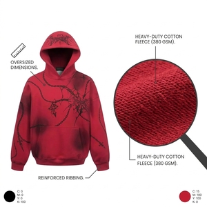 Vente en gros de sweats à capuche personnalisés avec motifs graphiques, en coton épais, effet délavé vintage, coupe oversize à épaules tombantes, unisexe, style streetwear - Product Image 2