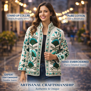 Chaqueta de Algodón Bordada de Primera Calidad, Forro TNT, Cuello Alto, Chaqueta Bomber Hecha a Mano para Mujer - Product Image 3