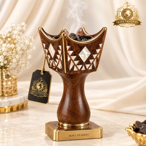Brûleur à Bakhoor artisanal en résine noire et bois, porte-encens arabe, diffuseur de parfum traditionnel, brûleur d'arômes de luxe pour la maison - Product Image 5