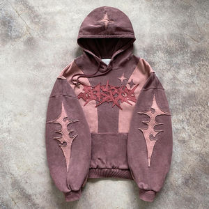 Sudadera con Capucha Personalizada de Alta Calidad, Estilo Urbano, con Parches de Estrellas Desgastadas, para Hombre y Mujer, Diseño Gráfico Punk Hip Hop - Product Image 1
