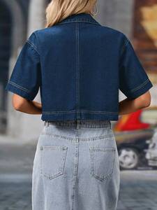 ROSE Casual Double Pocket <b>Denim</b> Short Sleeve <b>Jacket</b>, Summer for daily use - Product Image 5