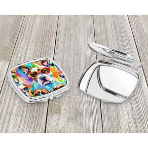 Espejo de maquillaje de viaje decorativo compacto para mujer, Hippie Dawg bóxer, diseño de mano plegable, regalo de bolsillo para niñas - Product Image 3