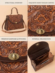 Sac fourre-tout en cuir brodé fait main avec fermeture magnétique, motif floral, style vintage, pour les voyages quotidiens et la plage - Product Image 3