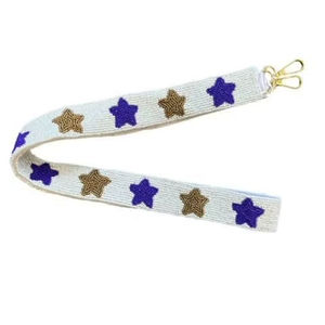 Correa de repuesto para bolso de mano con cuentas blancas y patrón de estrellas moradas y doradas, correa de hombro ancha de lona para el día del partido - Product Image 1