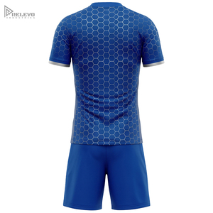 Ensemble de maillots de football personnalisés en polyester/coton respirant à impression numérique rétro, motif nid d'abeille hexagonal, unisexe, short de football - Product Image 2