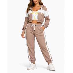 Ensemble de survêtement pour femme, à capuche, uni, manches longues, tricoté, respirant, séchage rapide, coupe régulière, 2 pièces, sweat-shirt et pantalon, hiver - Product Image 5