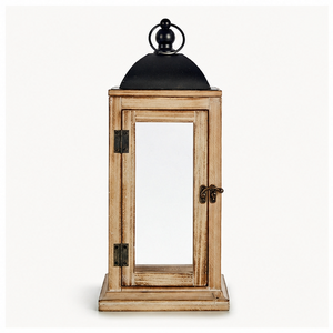 Lanterne rustique en bois de style ferme avec dessus en métal noir, grand porte-bougie décoratif pour centres de table de mariage - Product Image 2