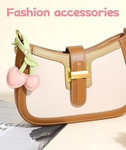 Cute Pink Cherry Bag Charm <b>Keychain</b> PU <b>Leather</b> Handbag Accessory for Women Girls - Product Image 4