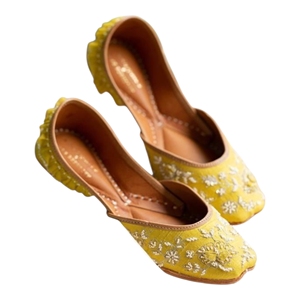 STAR IMPEX Women's Handmade <b>Khussa</b> Shoes Lace-Up Closed Toe Floral Embroidery Rhinestone Decor Flat PVC Upper Genuine Leather - Product Image 5