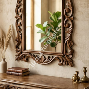 Luxury Handcrafted Solid Wood <b>Wall</b> <b>Mirror</b> Frame Ornate French Provincial Scroll Carving Walnut Brown - Product Image 4