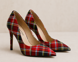 Chaussures à talons hauts en tartan de haute qualité pour femmes, escarpins à bout pointu et talon aiguille pour mariage et soirée, vente en gros, OEM ODM - Product Image 1