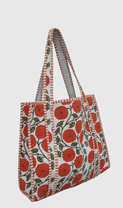 Sac fourre-tout perlé avec broderie de coquelicot rouge, ouverture supérieure, sac de shopping pour femme, utilisation toutes saisons - Product Image 5