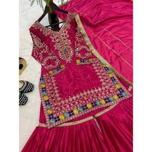 ชุดสูทปาร์ตี้ออกแบบโดยดีไซเนอร์สำหรับผู้หญิงปักลายเสื้อ sharara dupatta ลำดับการทำงาน - Product Image 4