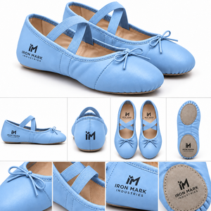 Iron Mark Industries Soft Ballet <b>Shoes</b> Girls Flat Genuine Leather Upper Rubber Outsole Elastic Strap <b>Bow</b> Dance Slip-Ons Light - Product Image 1