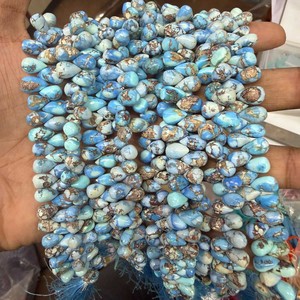 Perles de turquoise Golden Hill de qualité AAA, forme goutte, 6x8-7x9 mm, turquoise naturelle du Kazakhstan, perles de guérison, brin de 8 pouces pour la création de bijoux - Product Image 2