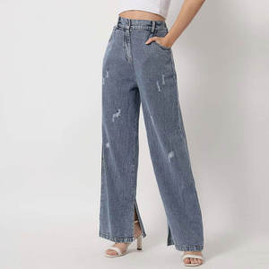 Pantalones Vaqueros Rectos Transpirables de Verano para Mujer, Corte Regular, Venta al por Mayor, Pantalones Vaqueros Desgastados de Alta Demanda, Corte Holgado - Product Image 3