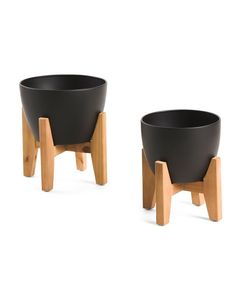 Maceta Moderna de Metal con Soporte de Madera, Maceta Blanca Esmaltada para Interiores, Diseño Minimalista con Patrón Circular - Product Image 3