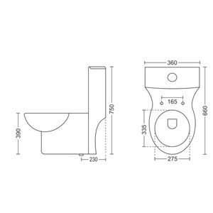 Inodoro de esquina de una pieza Bliss moderno de alta calidad, porcelana blanca, 660x360x750mm, inodoro de cerámica para uso en construcción comercial. - Product Image 6