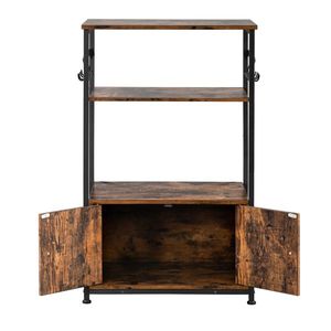 Robusto scaffale da cucina a 3 livelli in acciaio con 1 armadietto e 8 ganci per riporre microonde e forno - Product Image 4