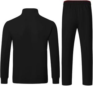 Ensemble de survêtement décontracté pour homme, manches longues, fermeture éclair sur le devant, noir avec bordure rouge, respirant, en polyester, pour l'automne - Product Image 2