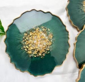 Ensemble de plateaux à bibelots minimalistes en résine écologique peints à la main avec plaque décorative en feuille d'or, plateau de vanité pour la décoration intérieure - Product Image 2