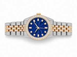 Reloj de Diamantes Unisex de Lujo, Caja de Acero Inoxidable, Esfera Azul, Movimiento de Cuarzo Analógico, Cierre Desplegable de Cristal, 44 mm, Estilo Buceo - Product Image 2
