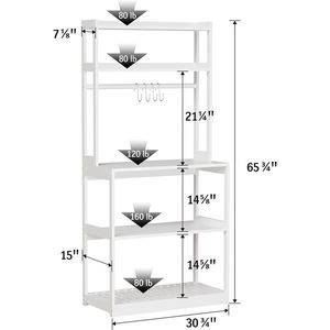 Scaffale per Microonde in Bambù a 5 Ripiani Resistente con 4 Ganci, Scaffalatura da Cucina per Organizzazione - Product Image 2