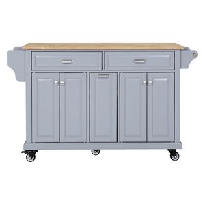 Carrello da Cucina a 5 Ruote con Armadietto, 2 Cassetti Superiori, Isola da Cucina con Piano in Legno di Gomma, Doppio Carrello Centrale per Isola Cucina - Product Image 5