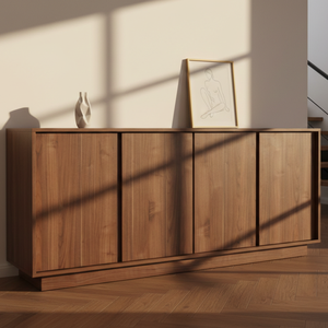 Commode en teck massif Tariva, grain naturel intense, écologique, durable, convertible, offrant un grand espace de rangement, chambre à coucher, salon - Product Image 4