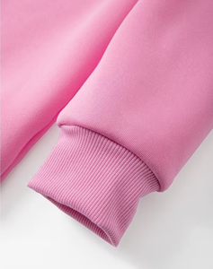Pink Eco-Friendly Fleece Winter Solid Oversized Crewneck Sweatshirt Women Loose Fit Long Sleeve Pullover Woven Front Logo - Product Image 4