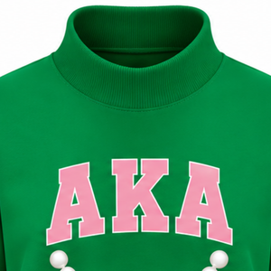 Premium <b>Green</b> <b>Womens</b> High Neck Sweatshirt Custom Crest Logo Embroidered Long Sleeve Casual Pullover with Ribbed Cuffs - Product Image 6
