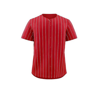 Camiseta de béisbol roja para hombre, manga corta, con botones, a rayas, uniforme - Product Image 1