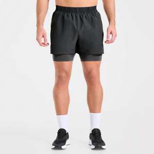 Top Trending OEM Wholesale Custom Logo Men's Sporty Running Shorts Double <b>Layer</b> Quick Dry Breathable Elastic Waist <b>Mid</b> Length - Product Image 3