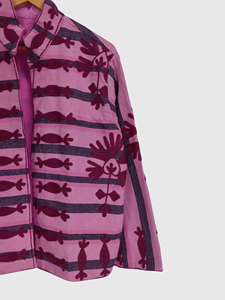 Veste à col mandarin imprimée de fleurs roses, manches longues, style blouson, vêtement de printemps pour adultes, tissu tissé, longueur normale - Product Image 3
