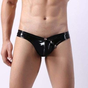 Jockstrap de Cuero para Hombre, Negro, Cintura Baja, Ropa Interior Sexy con Decoración de Remaches, Diseño Tentador - Product Image 1